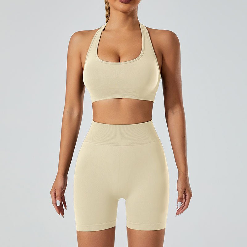 New Seamless High Elastic Yoga Shorts Halter Sports Bra Yoga Clothes Suit - Allen - Fitness