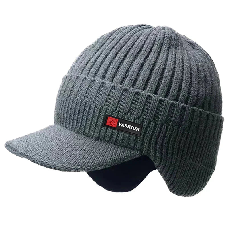 New Winter Men'S Hat – Outdoor Ear Protection Warm Knitted Cap with Windproof Visor, Thick Bicycle Scarf Cap for Men - Allen - Fitness