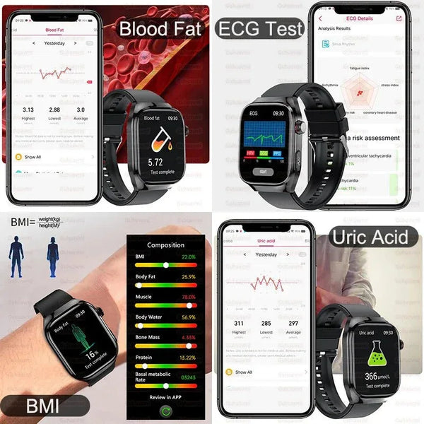 NNEOBA 2.04" AMOLED Fitness Smart Watch Black - ECG, PPG, Bluetooth, Health & Activity Tracker