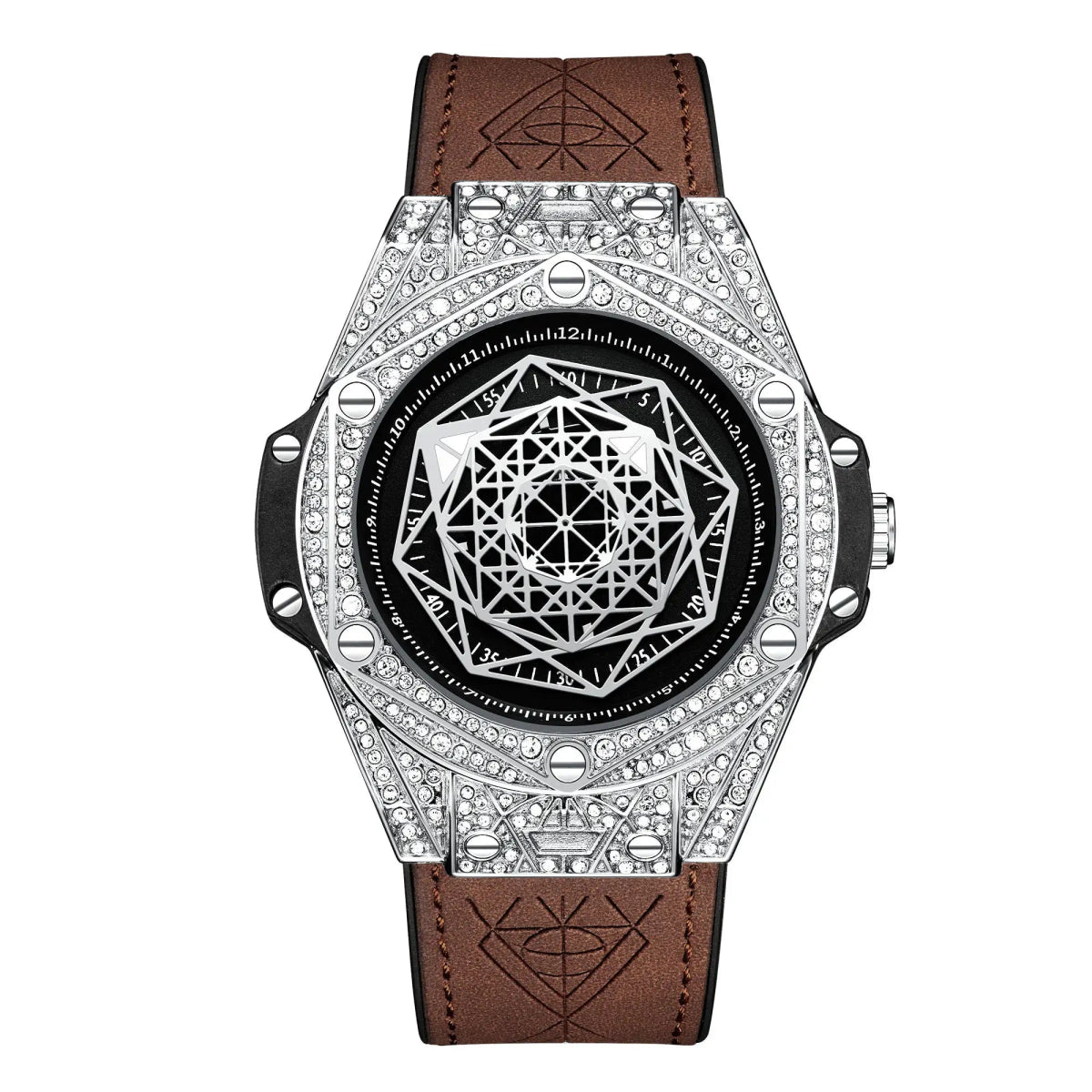 ONOLA Waterproof Sports Watch for Men - Quartz Diamond Clock with Leather Belt - Allen - Fitness