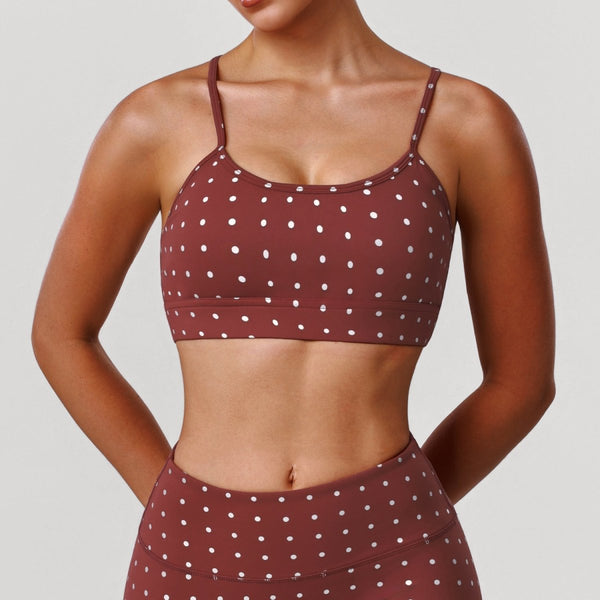 Padded Shockproof Silver-Print Polka Dot Yoga Bra, Thin Straps, High Elastic Sports Bra for Dance and Fitness - Premium Fitness & Activewear for Men & Women|UK