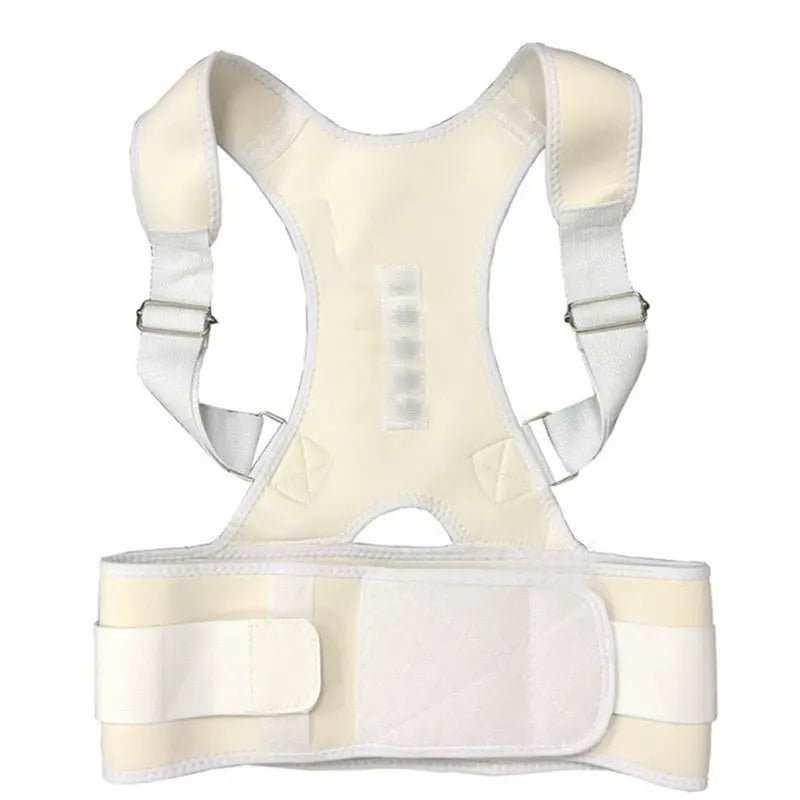 White posture corrector back support belt with adjustable straps for men and women