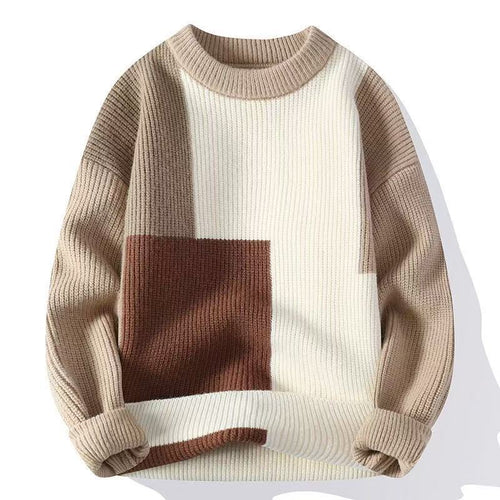 Vintage Casual Color Block Splicing Round Neck Loose Knit Sweater