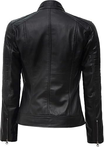 Women's Leather Motorcycle Jacket - Stylish Fitted Design, Durable Sheep Leather, Protective Padding - Allen - Fitness
