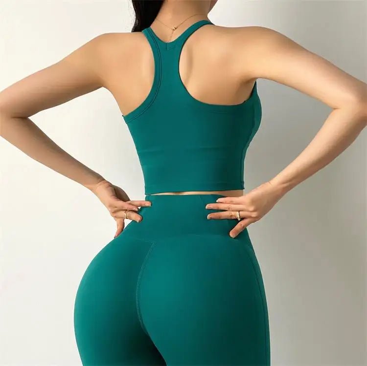 Women's Performance Activewear Set - Tummy Control Flexible Exercise Tights and Sports Bra Set.