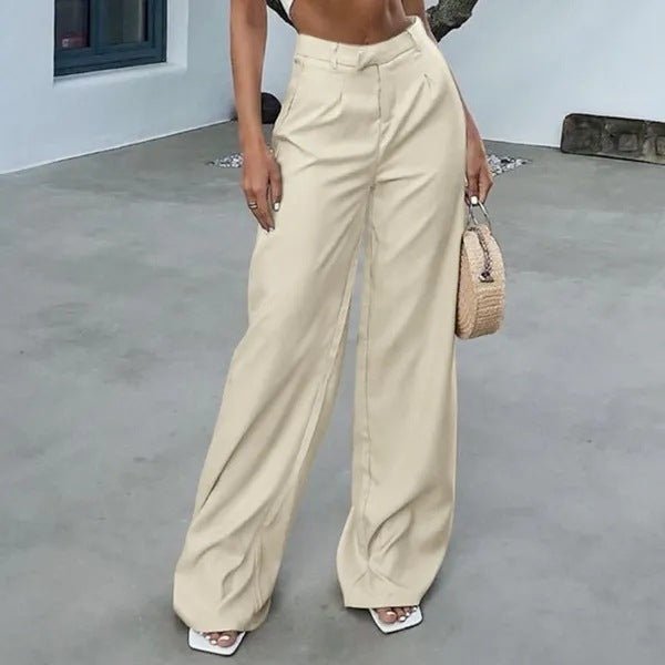 Women's Solid Color Pocket High Waist Trousers - Allen-Fitness