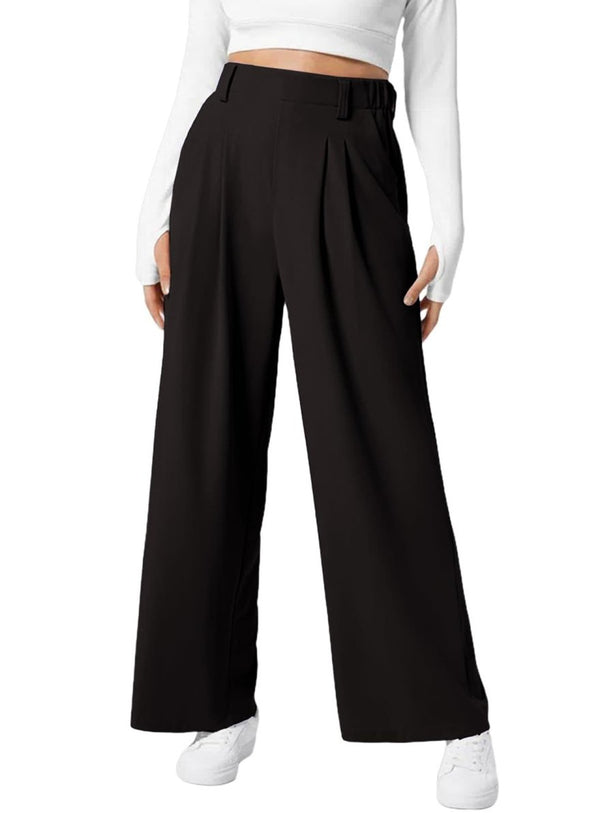 Women's Wide Leg Pants Elastic High Waist Waffle Knit Casual - Allen-Fitness
