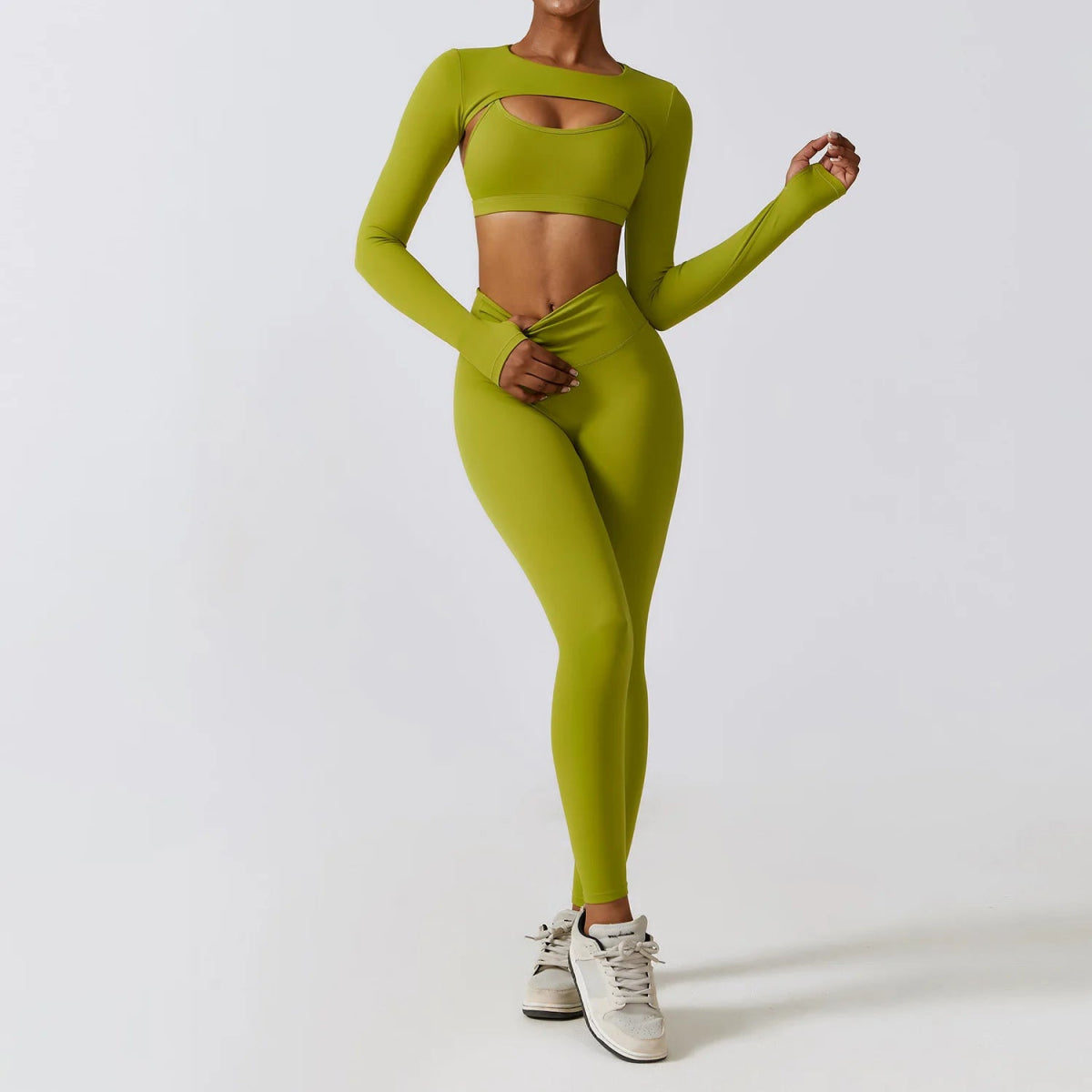 Workout Sets Women Zip up Crop Jacket High Waist Yoga Leggings With Sport Bra - Allen - Fitness