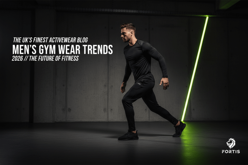 A male athlete in tapered black joggers and longline tee in a dark minimalist gym — dramatic side lighting with lime streak.
