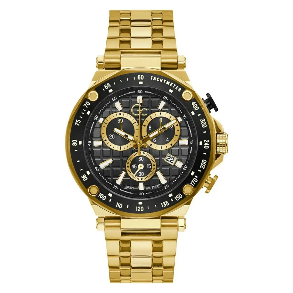 Men's Watch GC Watches Ø 45 mm - Stylish Black Dial, Golden Stainless Steel Bracelet, Quartz Movement - Allen-Fitness