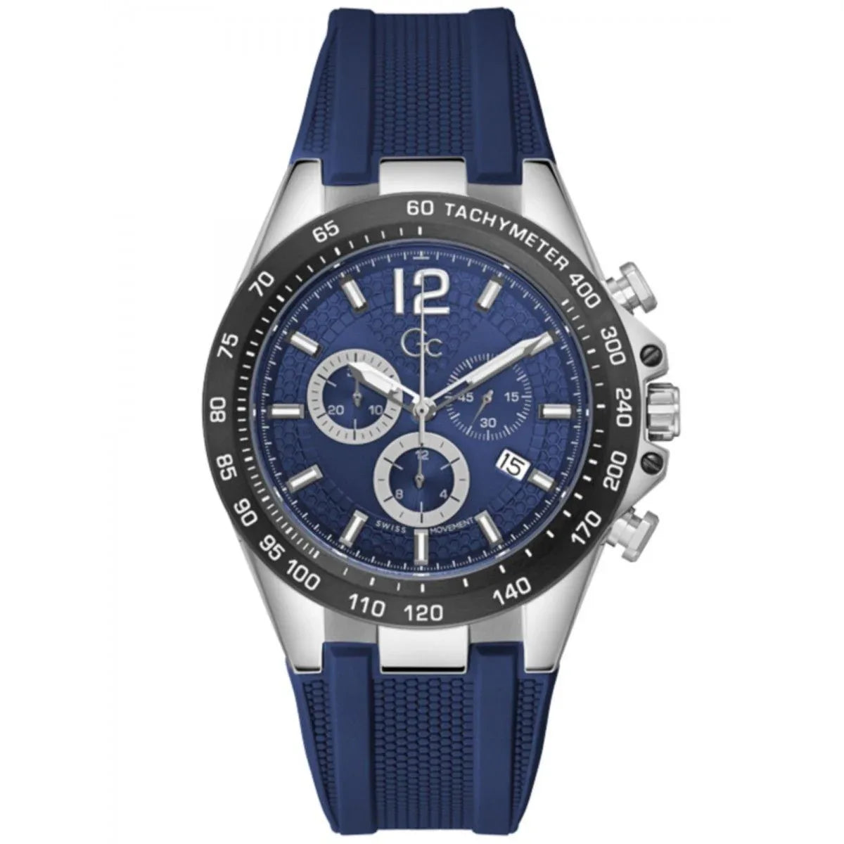 Men's Watch GC Watches Z07001G7MF - 44mm Stainless Steel Case, Blue Silicone Strap, 10 ATM Water Resistant - Allen-Fitness