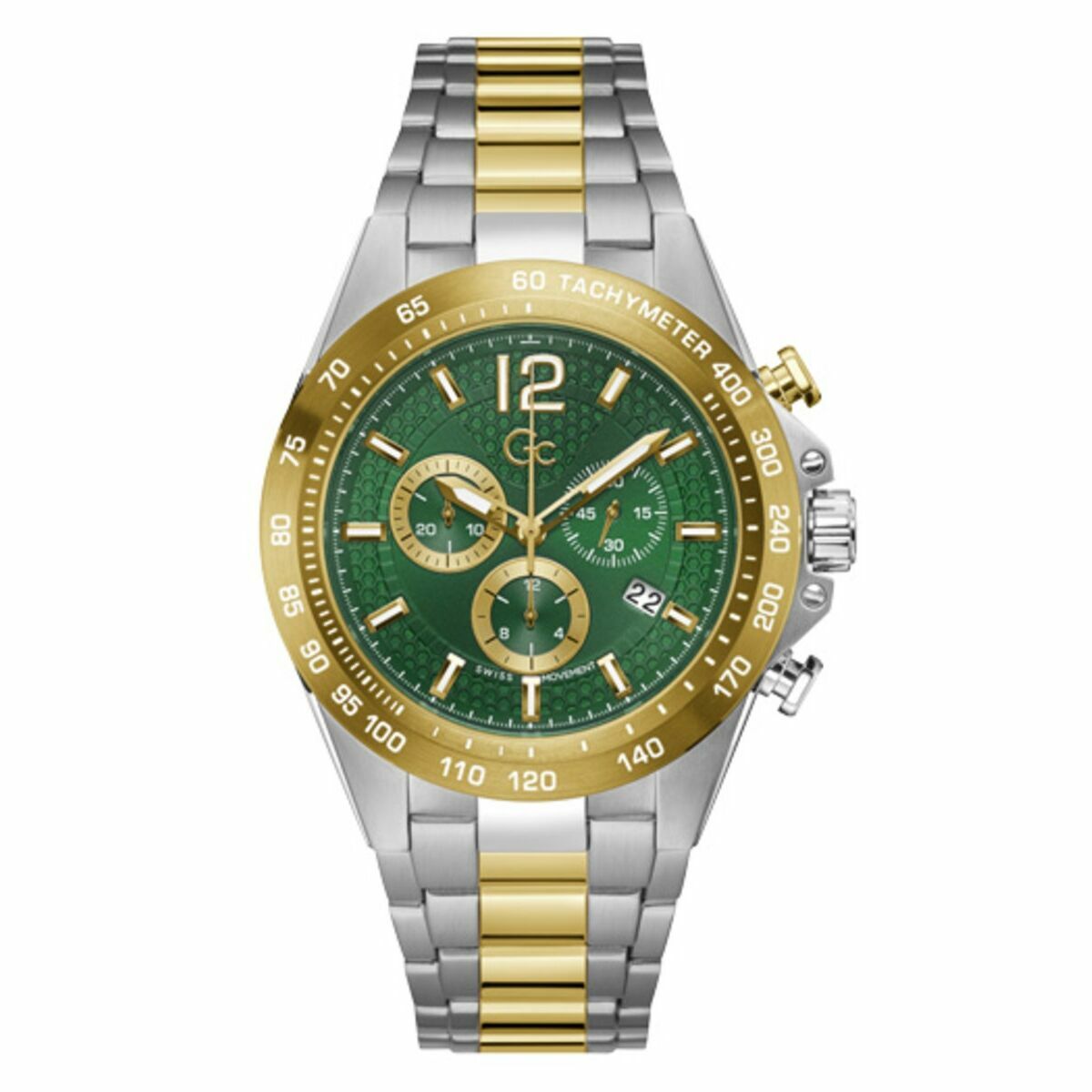 Ladies' Watch GC Watches Z07008G9MF (Ø 44 mm) showcasing a stylish grey stainless steel bracelet and green watch face.