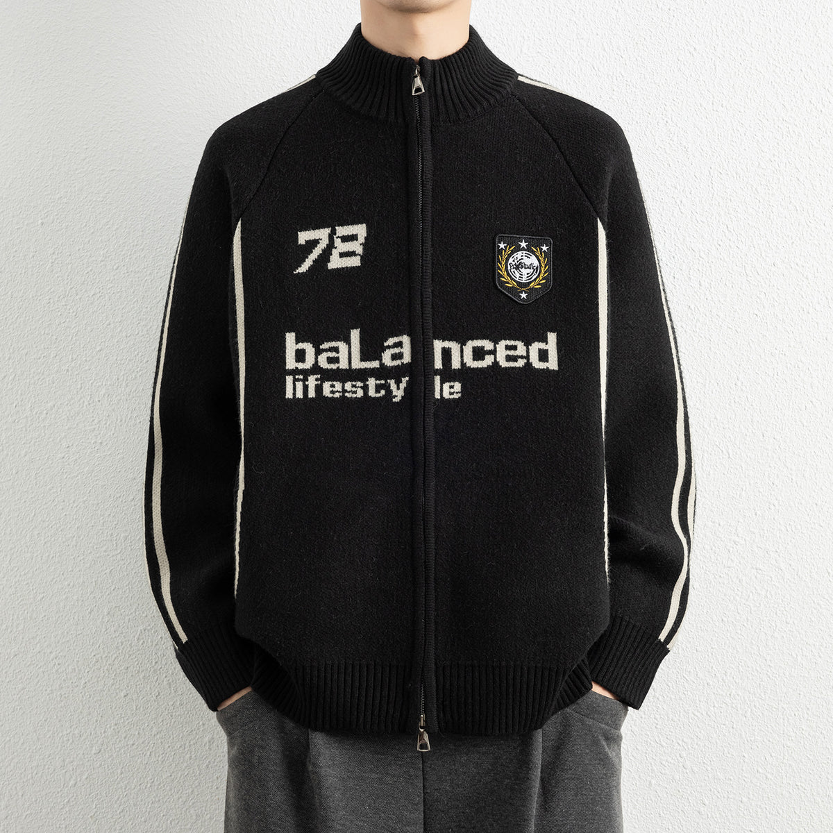 Men's Stand Collar Zip-Up Knit Cardigan Sweater