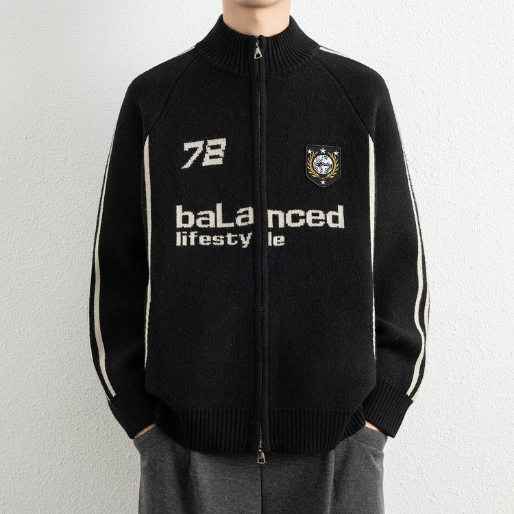 Men's Stand Collar Zip-Up Knit Cardigan Sweater