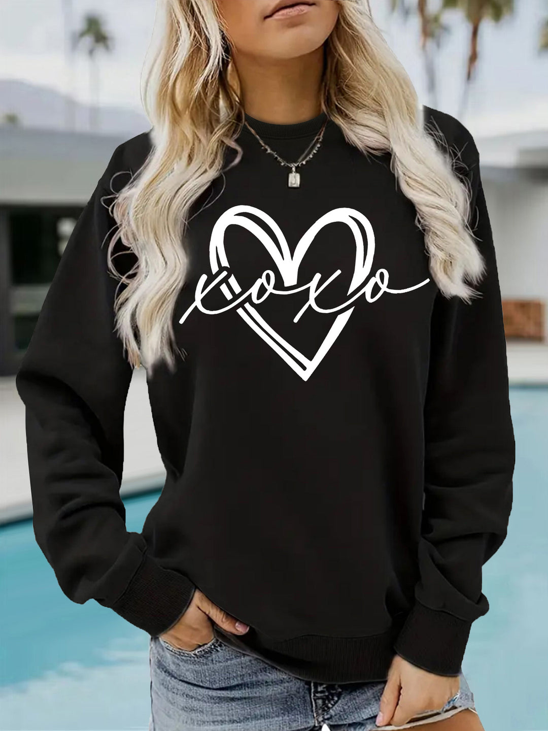 Printed round neck fleece hoodie