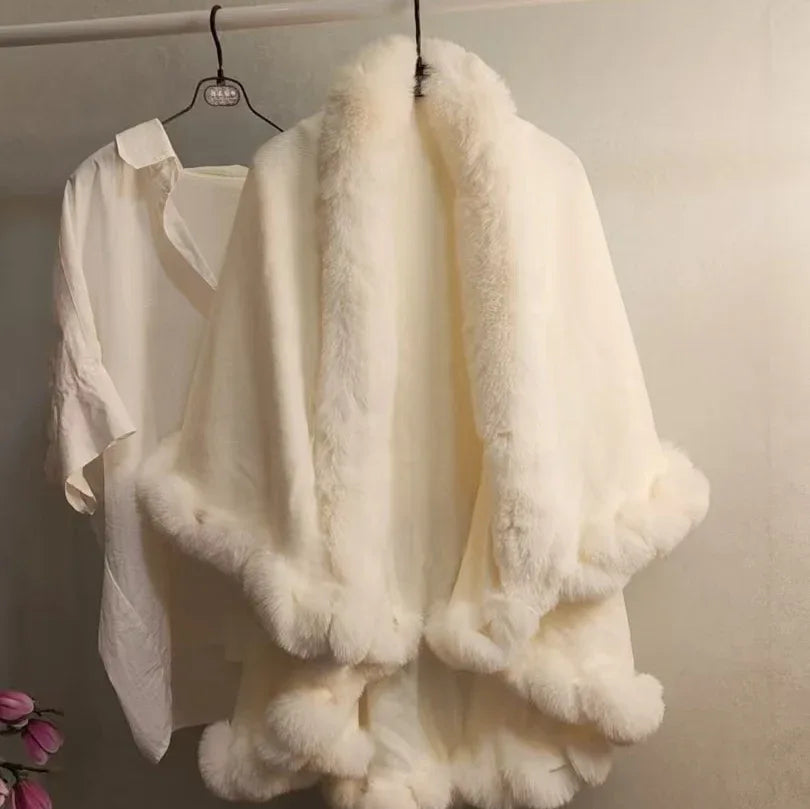 Stylish Knitted Cape For Women With Furry Collar - Warm Autumn & Winter Outerwear - Allen-Fitness