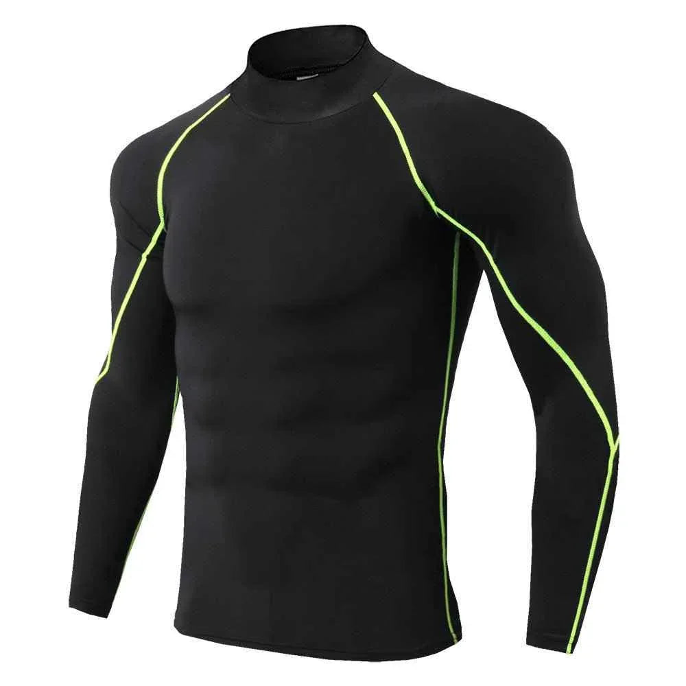 Men's High Collar Fitness Long Sleeve Pro Sports Autumn and Winter Running Shirt - Allen-Fitness