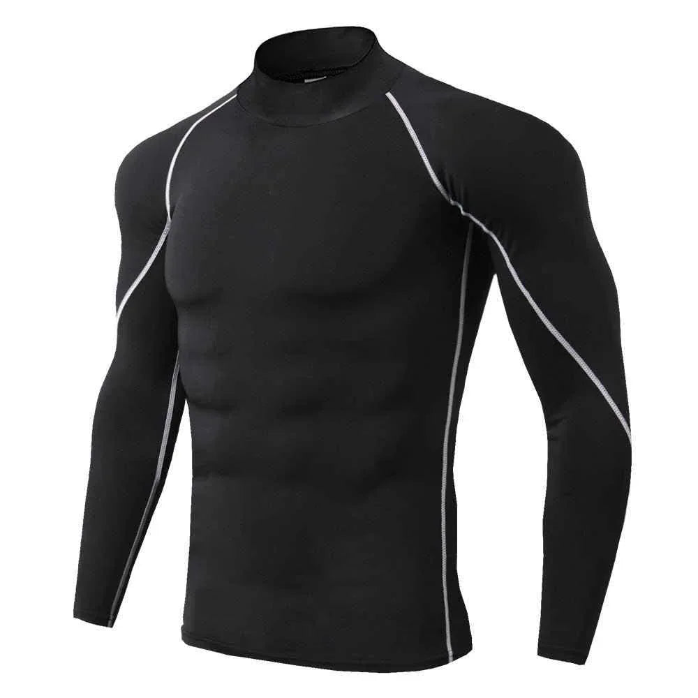 Men's High Collar Fitness Long Sleeve Pro Sports Autumn and Winter Running Shirt - Allen-Fitness