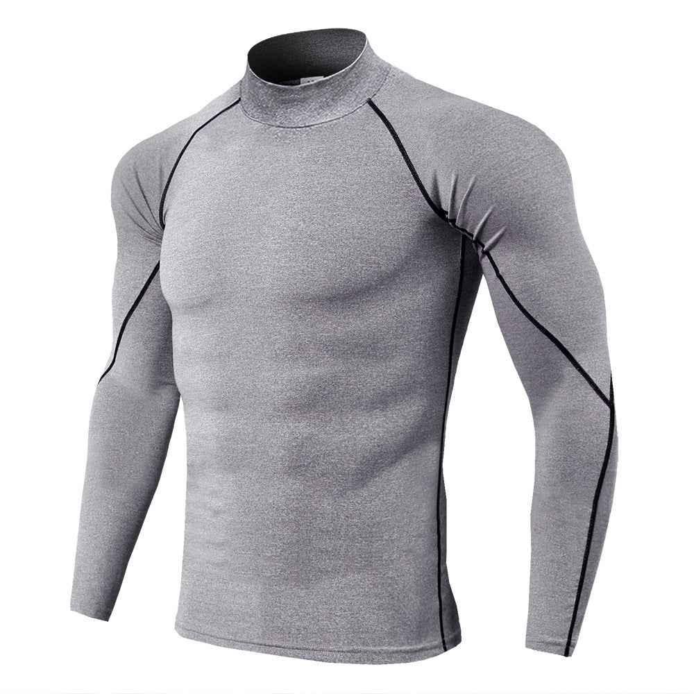 Men's High Collar Fitness Long Sleeve Pro Sports Autumn and Winter Running Shirt - Allen-Fitness