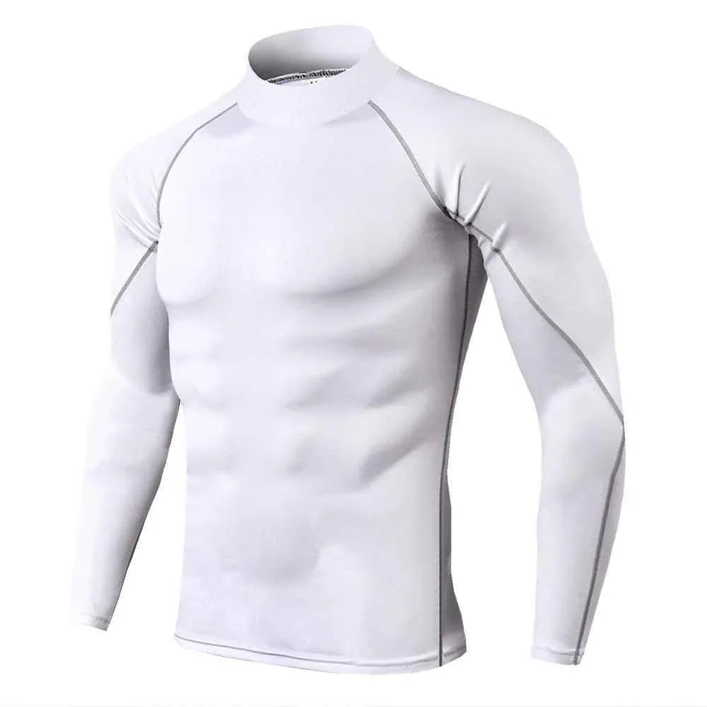 Men's High Collar Fitness Long Sleeve Pro Sports Autumn and Winter Running Shirt - Allen-Fitness