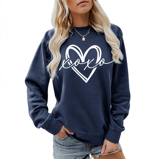 Printed round neck fleece hoodie