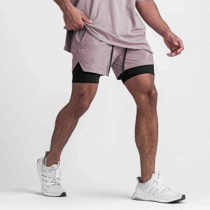 2 in 1 Athletic Jogging Compressed Active Shorts For Men's Fitness - Allen - Fitness
