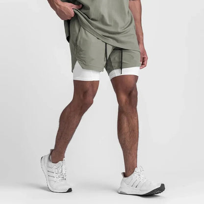 2 in 1 Athletic Jogging Compressed Active Shorts For Men's Fitness - Allen - Fitness