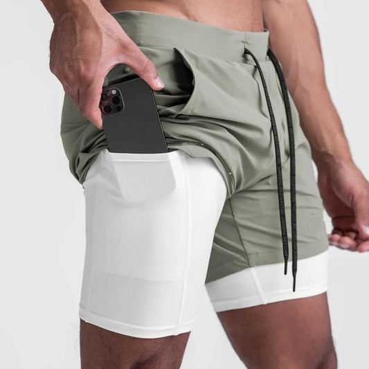 2 in 1 Athletic Jogging Compressed Active Shorts For Men's Fitness - Allen - Fitness