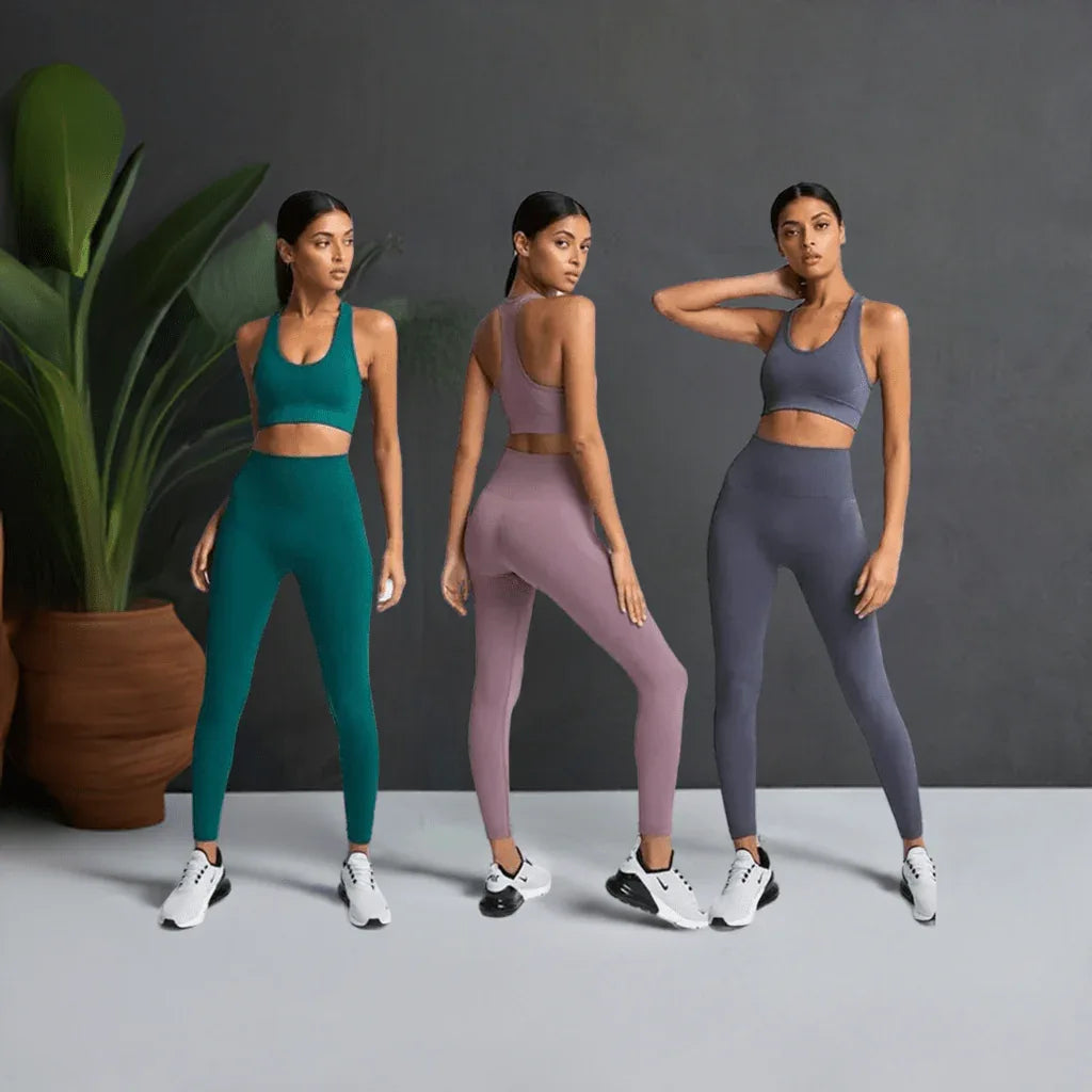 Gym Clothes Set for Women - 2-Piece Push-Up Yoga Bra &amp; High Waist Leggings in 12 Colors - Allen-Fitness