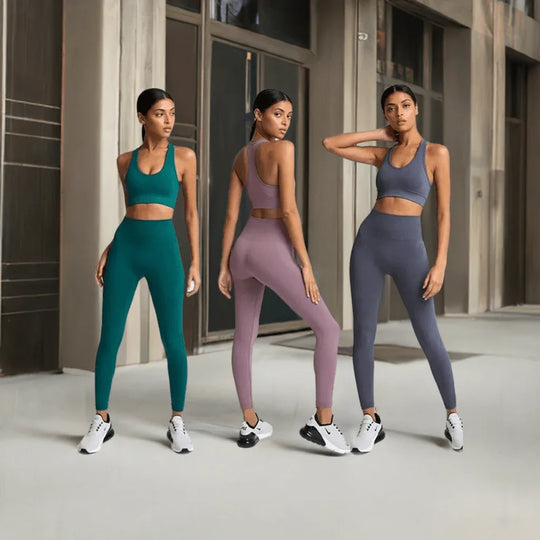 Gym Clothes Set for Women - 2-Piece Push-Up Yoga Bra &amp; High Waist Leggings in 12 Colors - Allen-Fitness