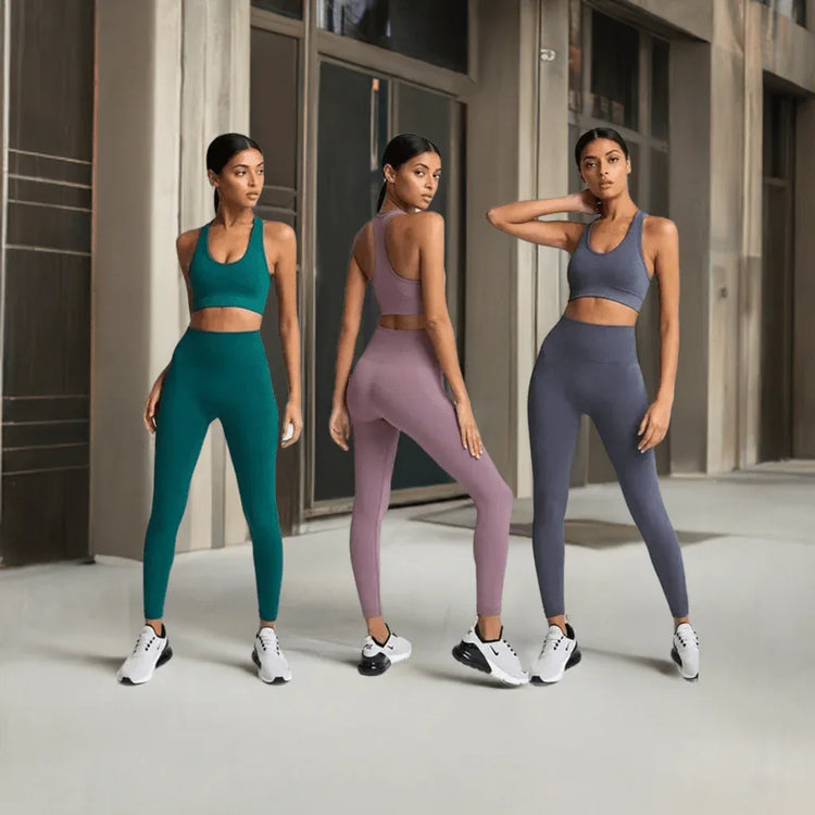 Gym Clothes Set for Women - 2-Piece Push-Up Yoga Bra & High Waist Leggings in 12 Colors - Allen-Fitness