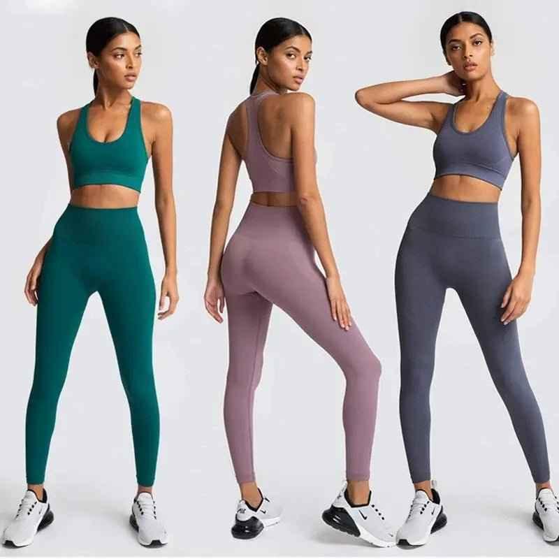 Gym Clothes Set for Women - 2-Piece Push-Up Yoga Bra & High Waist Leggings in 12 Colors - Allen-Fitness