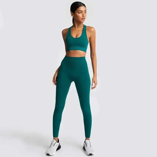 Gym Clothes Set for Women - 2-Piece Push-Up Yoga Bra &amp; High Waist Leggings in 12 Colors - Allen-Fitness