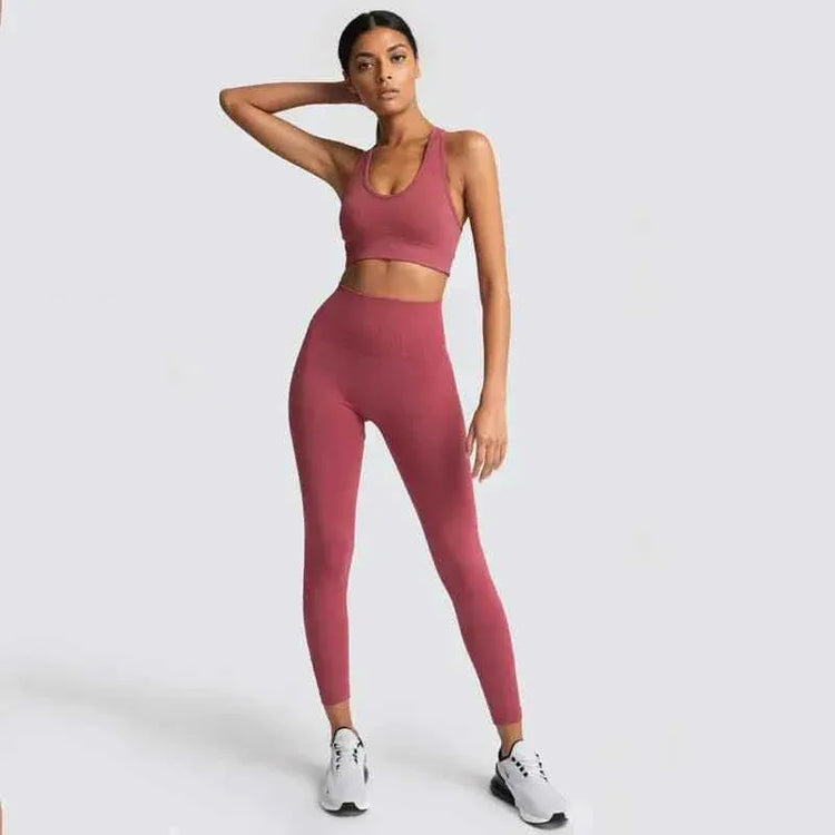 Gym Clothes Set for Women - 2-Piece Push-Up Yoga Bra & High Waist Leggings in 12 Colors - Allen-Fitness
