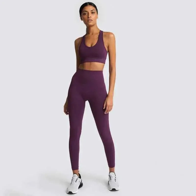 Gym Clothes Set for Women - 2-Piece Push-Up Yoga Bra &amp; High Waist Leggings in 12 Colors - Allen-Fitness