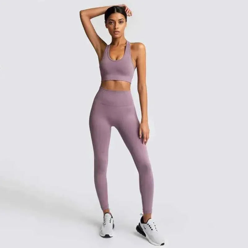 Gym Clothes Set for Women - 2-Piece Push-Up Yoga Bra &amp; High Waist Leggings in 12 Colors - Allen-Fitness