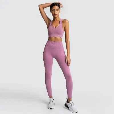 Gym Clothes Set for Women - 2-Piece Push-Up Yoga Bra & High Waist Leggings in 12 Colors - Allen-Fitness