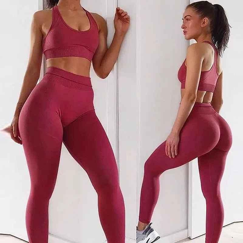 Gym Clothes Set for Women - 2-Piece Push-Up Yoga Bra & High Waist Leggings in 12 Colors - Allen-Fitness
