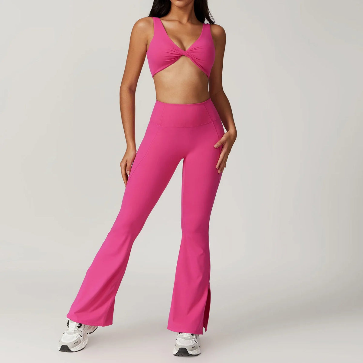 2 Piece Suit C Crop Tops Wide Leg Pants Yoga Set for Women - Allen - Fitness