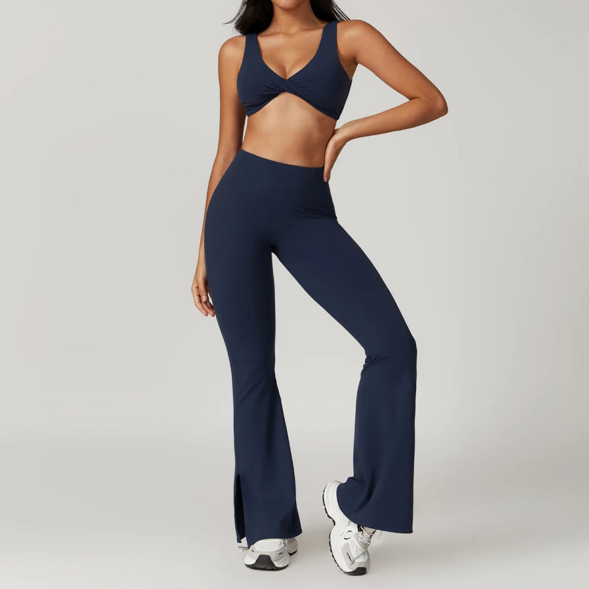 2 Piece Suit C Crop Tops Wide Leg Pants Yoga Set for Women - Allen - Fitness
