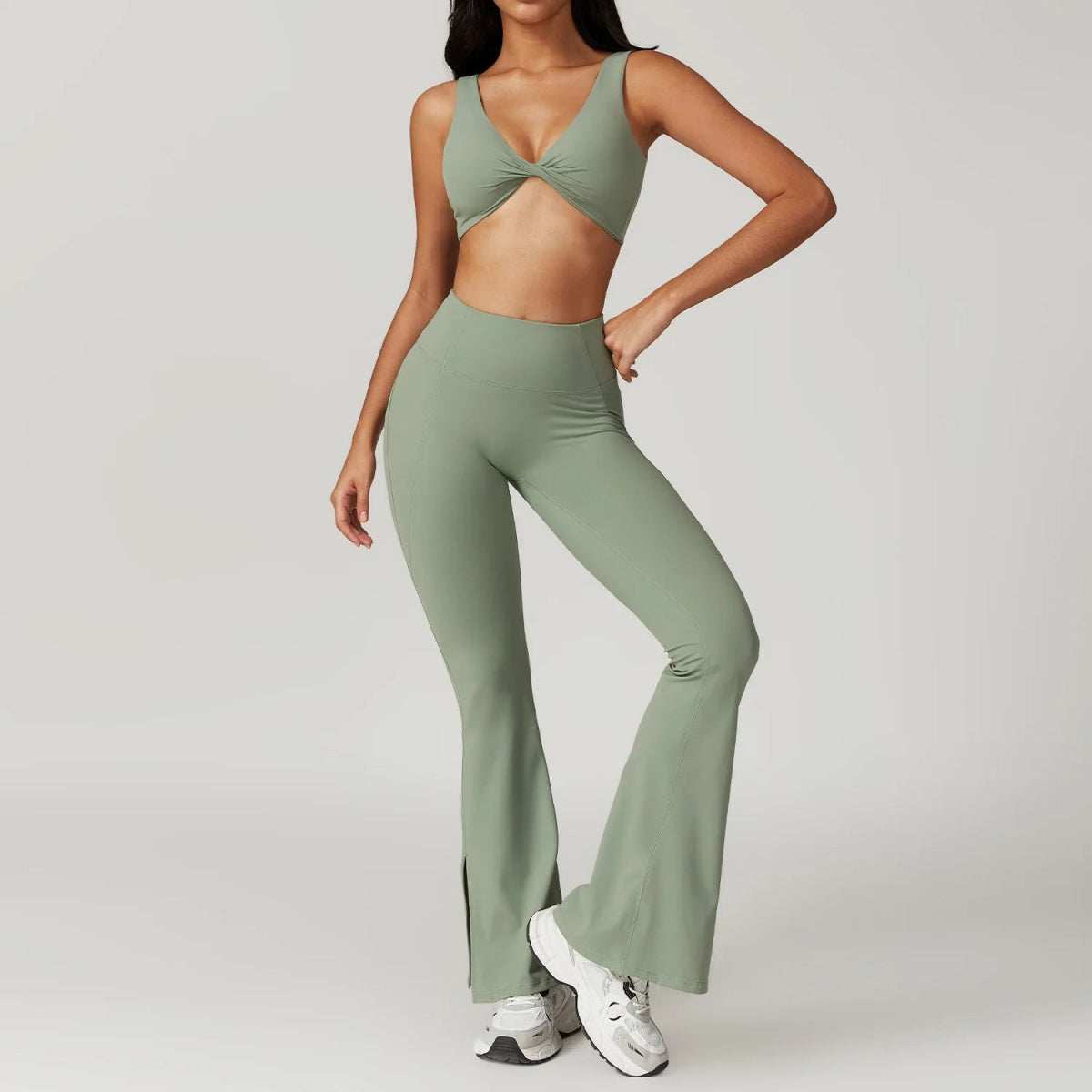 2 Piece Suit C Crop Tops Wide Leg Pants Yoga Set for Women - Allen - Fitness