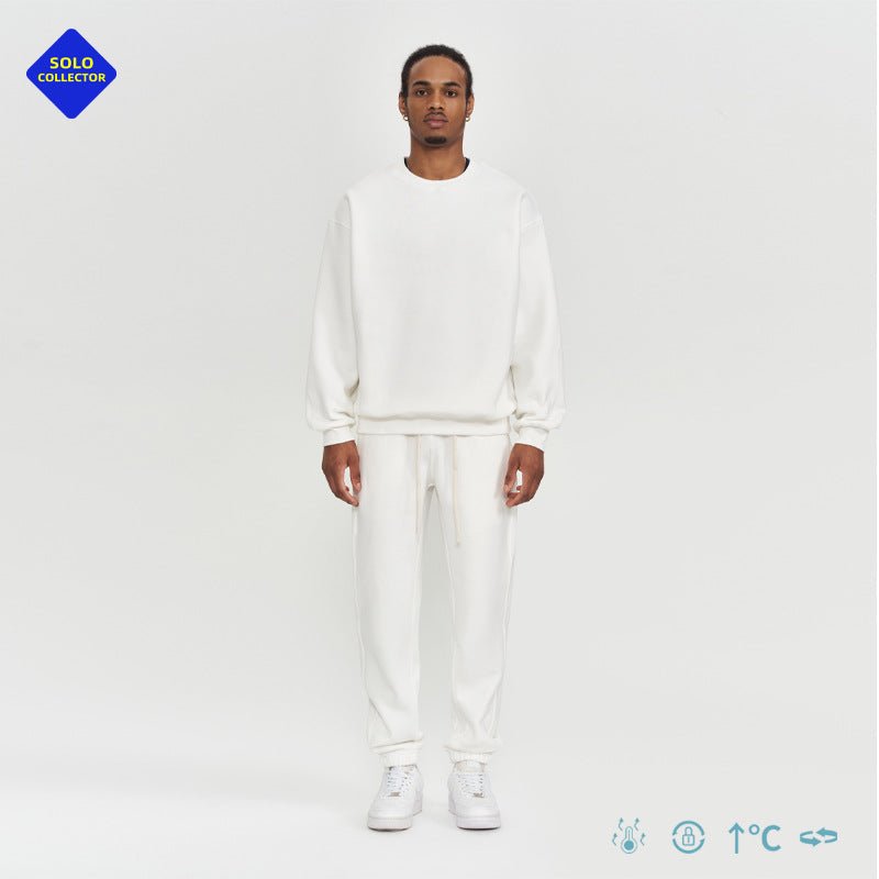 2025 Autumn and Winter European and American Men's Sweatshirts Pure Color Velvet Thickeneded Round Neck Trendy Brand Casual Suits Men's Sweatpants Casual Pants - Premium Fitness & Activewear