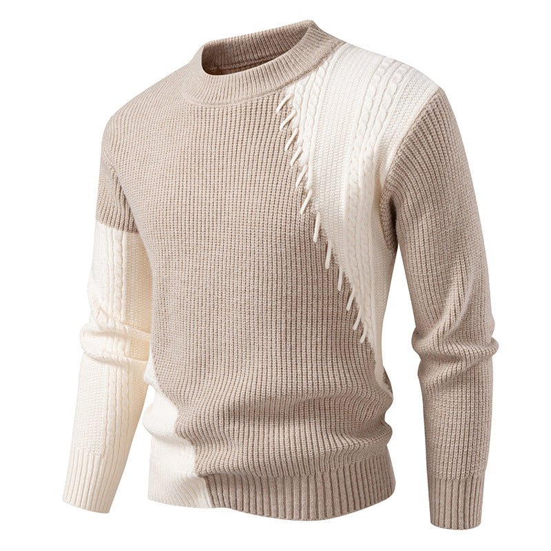 2025 Autumn/Winter New Men's Clothing Foreign Trade Temu Fashion Patchwork Knitwear Warm Sweater Top Men's Knitwear - Premium Fitness & Activewear
