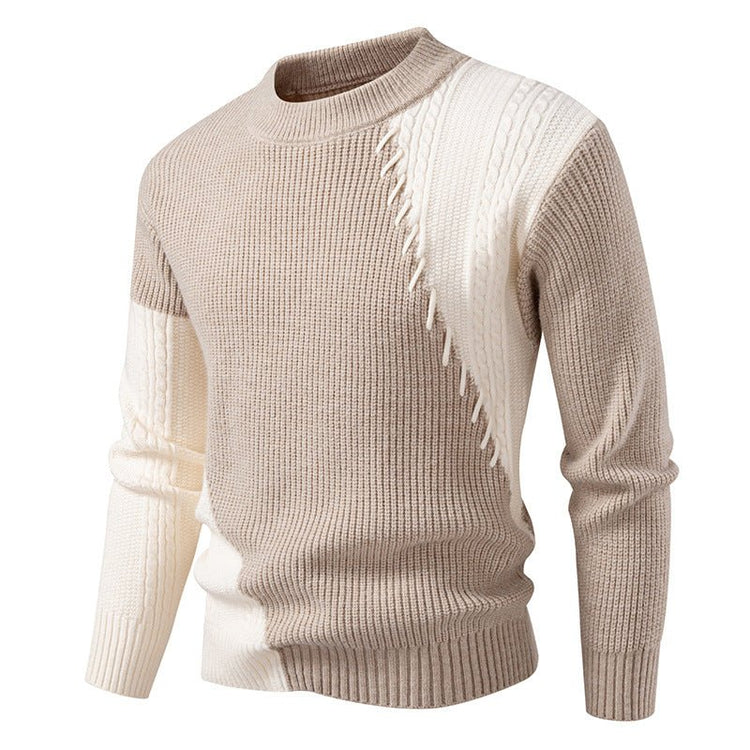 2025 Autumn/Winter New Men's Clothing Foreign Trade Temu Fashion Patchwork Knitwear Warm Sweater Top Men's Knitwear - Premium Fitness & Activewear