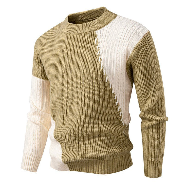 2025 Autumn/Winter New Men's Clothing Foreign Trade Temu Fashion Patchwork Knitwear Warm Sweater Top Men's Knitwear - Premium Fitness & Activewear