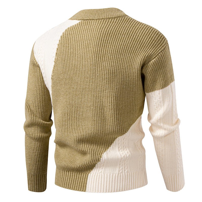 2025 Autumn/Winter New Men's Clothing Foreign Trade Temu Fashion Patchwork Knitwear Warm Sweater Top Men's Knitwear - Premium Fitness & Activewear