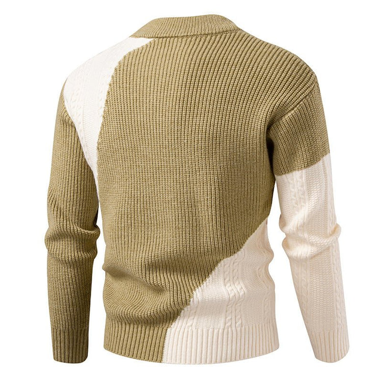 2025 Autumn/Winter New Men's Clothing Foreign Trade Temu Fashion Patchwork Knitwear Warm Sweater Top Men's Knitwear - Premium Fitness & Activewear
