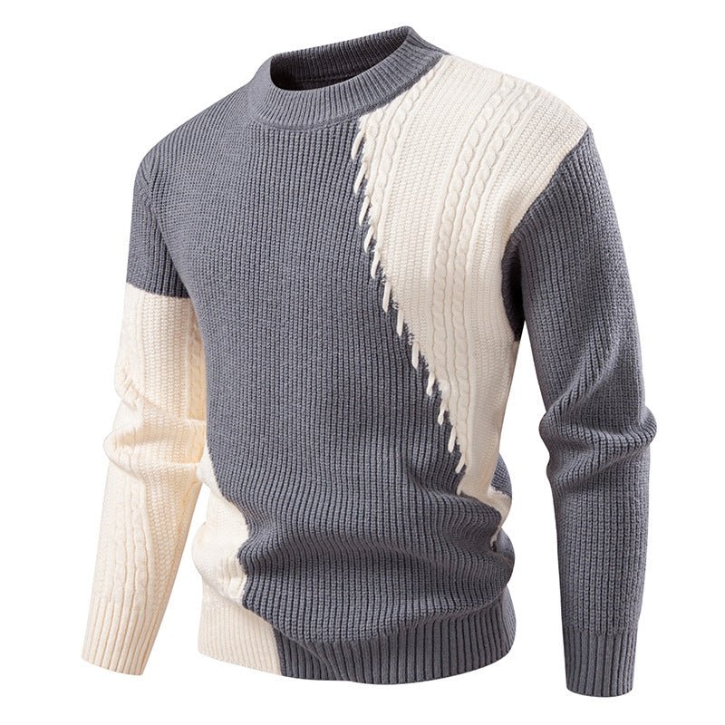 2025 Autumn/Winter New Men's Clothing Foreign Trade Temu Fashion Patchwork Knitwear Warm Sweater Top Men's Knitwear - Premium Fitness & Activewear