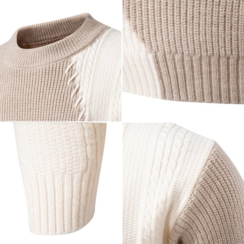 2025 Autumn/Winter New Men's Clothing Foreign Trade Temu Fashion Patchwork Knitwear Warm Sweater Top Men's Knitwear - Premium Fitness & Activewear