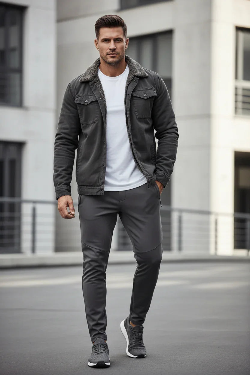 Heavy Side Seam Side Casual Zipper Loose Grey Brown Youth Cotton Jacket - Allen-Fitness